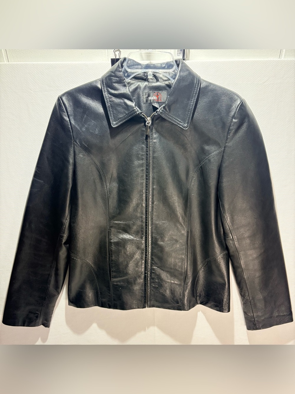Studio Y Black Leather Zip-Front Jacket